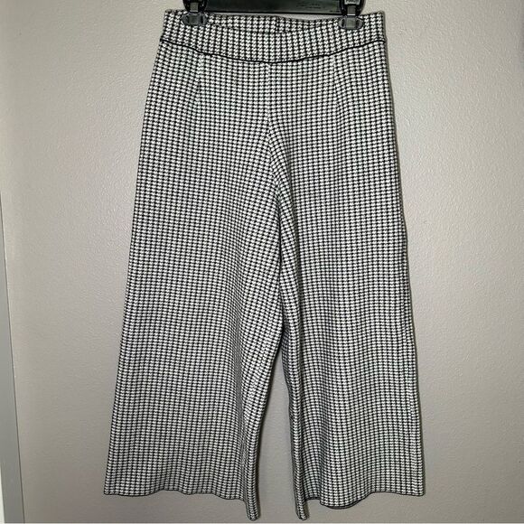 Zara black & white houndstooth knit wide leg cropped pants women’s size large - Picture 2 of 10